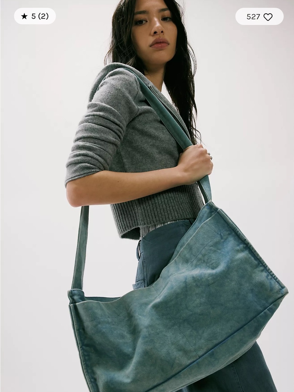 Free People Washed Teal Oversized Hobo Shoulder Bag